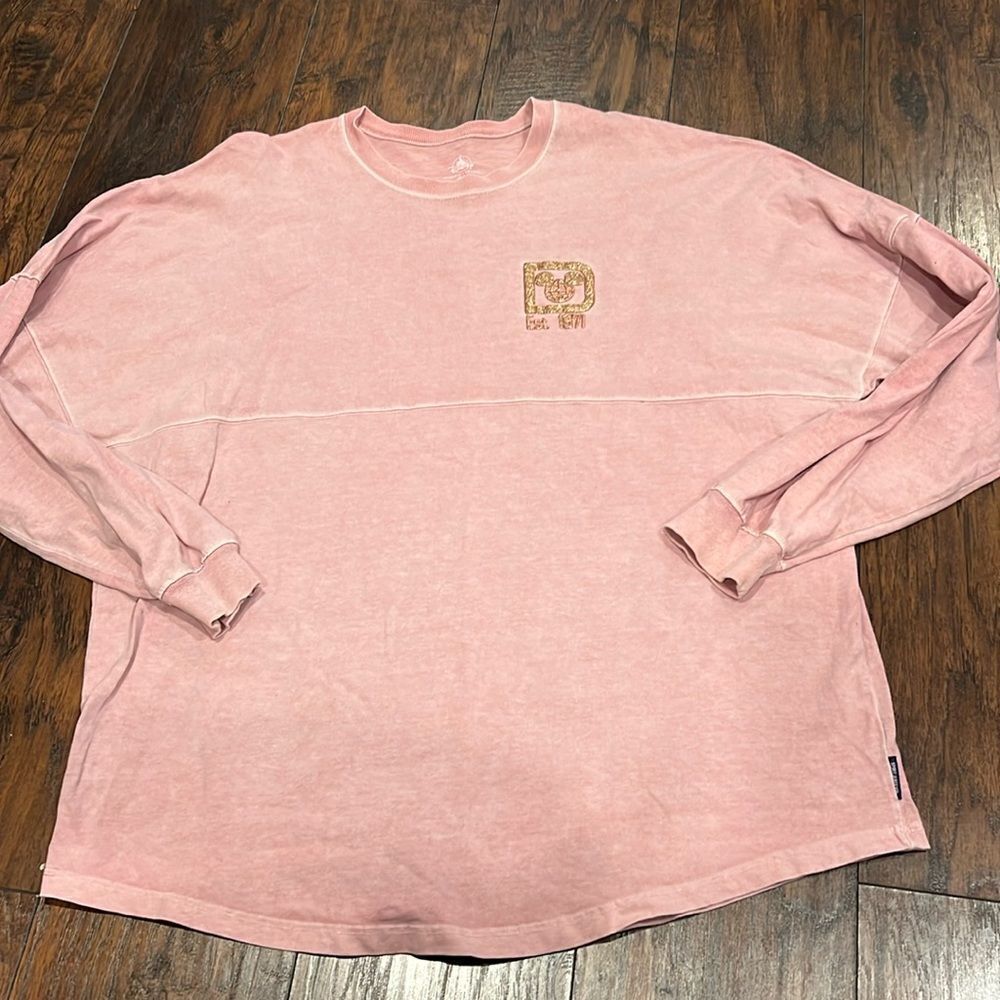 Disney spirit jersey pink‎ with gold letters size L washed pink GUC
